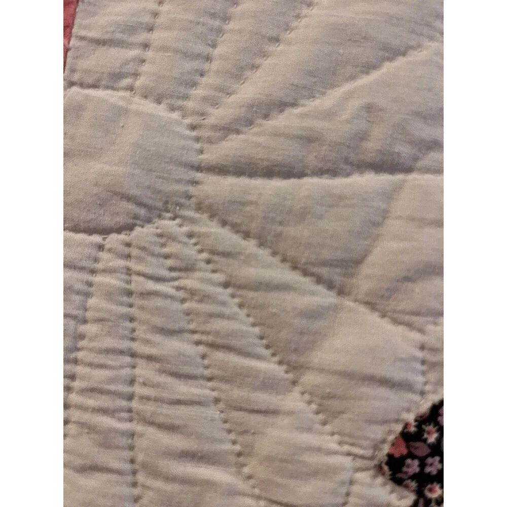Vintage Hand Sewn Appliqué Quilt Rose Flowers 80x96” Not Used, Not Washed